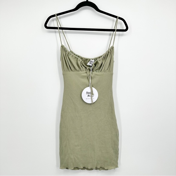 Princess Polly Slow Dancing Ribbed Mini Babydoll Dress Sage Green Size US 2 - Picture 2 of 6